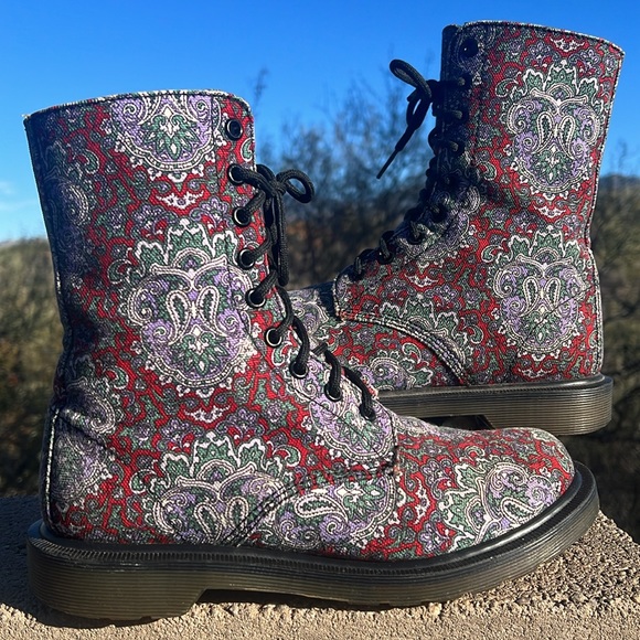 Dr. Martens Shoes - 🌺 Dr. Martens Red Paisley Floral Damask 13408 9 Eye Tapestry Side Zip Boots 🌺